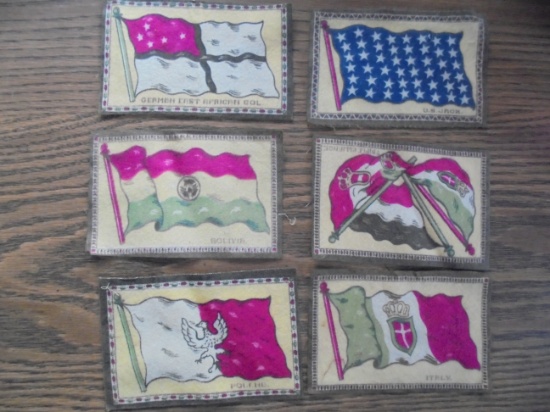 (6) OLD CIGAR BOX FELT FLAGS-QUITE EARLY