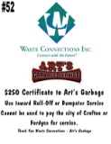 $250 Certificate for Art’s Garbage