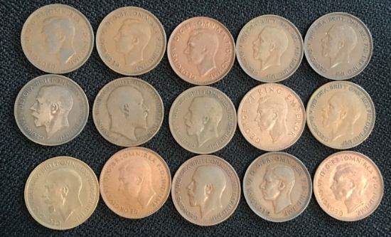Lot of (15) Large Penny Foreign Coins