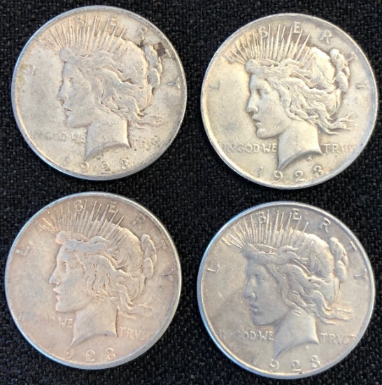 (4) 1923 Silver Peace Dollars - San Francisco and Philadelphia Mints