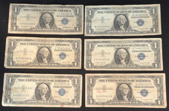 Set of (6) Series 1957 $1.00 Silver Certificates