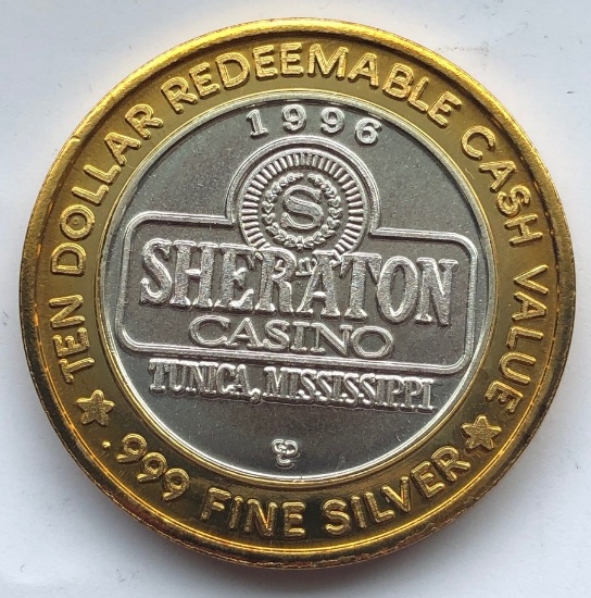 1996 "Sheraton Casino - Tunica, Mississippi" $10 Gaming Token - .999 Fine Silver