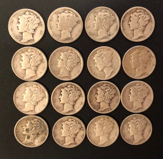 Set of (16) Silver Mercury Dimes