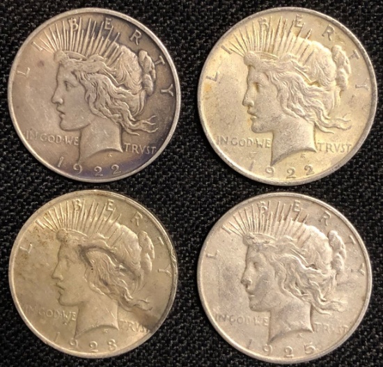 Set of (4) US Peace Silver Dollars