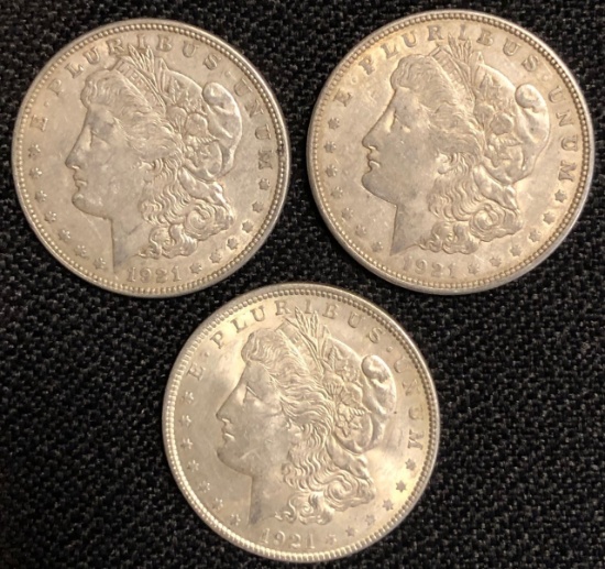 Set of (3) US Morgan Dollars -- 1921 & 1921-D