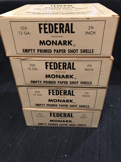 (4) Federal Monarch 12ga Primed Empty Paper Shot Shells Cases