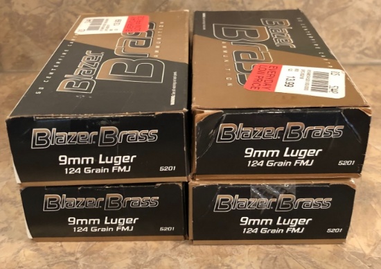(4) Boxes of 9mm Luger 124gr FMJ
