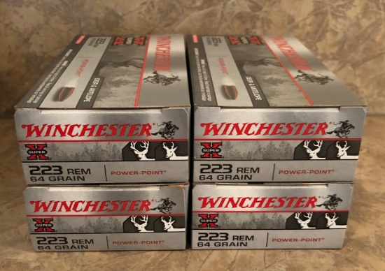 (4) Boxes of Winchester .223 Rem - 64gr. Power Point
