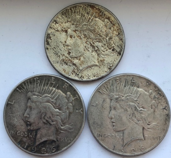 (3) 1926-S Peace Silver Dollars