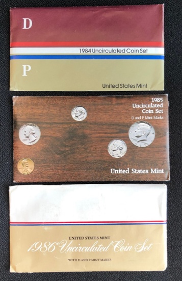 (3) US Uncirculated Mint Sets -- 1984, 1985, & 1986