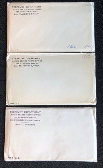 (3) US Uncirculated Mint Sets -- 1962, 1963, & 1964