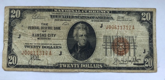 1929 $20 "The Federal Bank of Kansas City, Missouri" National Currency Note