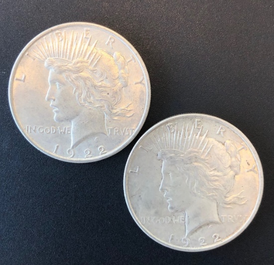 Two 1922-D Peace Dollars