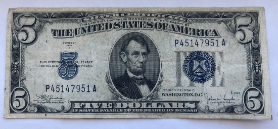1934-C $5 United States Silver Certificate