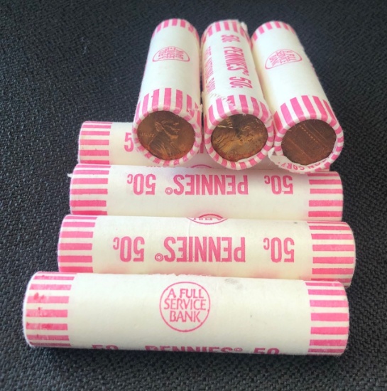 7 BU Rolls of 1982-D Lincoln Memorial Cents -- Original Bank Wrapped