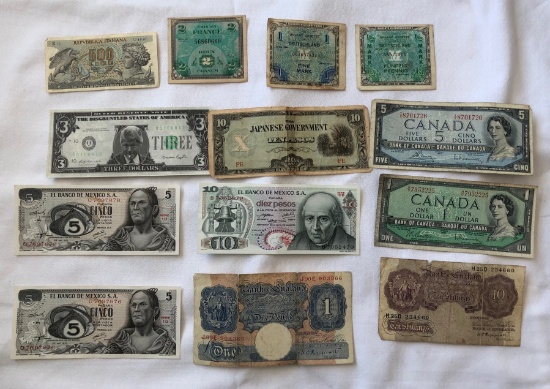 Set of (13) Old Foreign Currency Notes