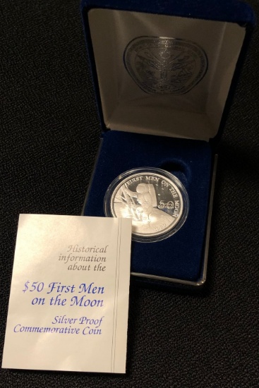 1989 $50 "First Men On the Moon" Silver Proof Commemorative Coin