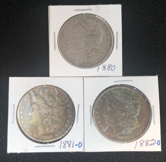 (3) Morgan Silver Dollars --- 1880, 1881-O, & 1882-O