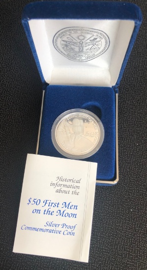 1989 $50 "First Men On the Moon" Silver Proof Commemorative Coin