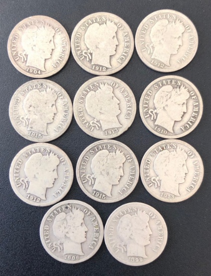 Set of (11) US Barber Dimes