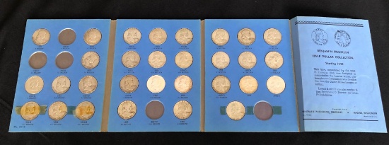 Franklin Half Dollar Album -- Partially Complete -- 30 Coins Inside