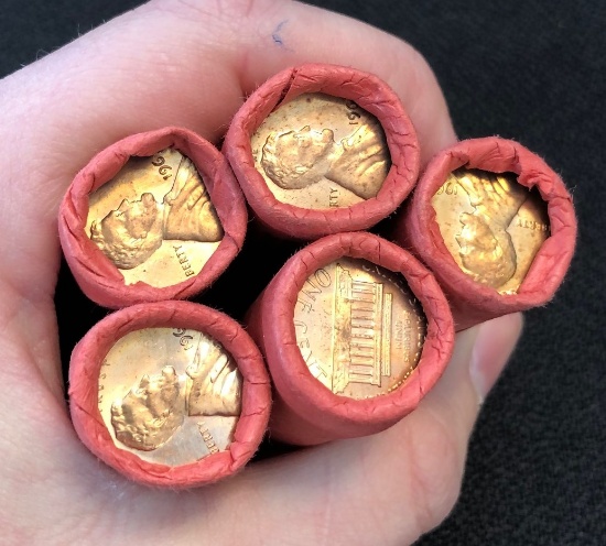 (5) Rolls of Uncirculated Lincoln Memorial Cents --- 1967