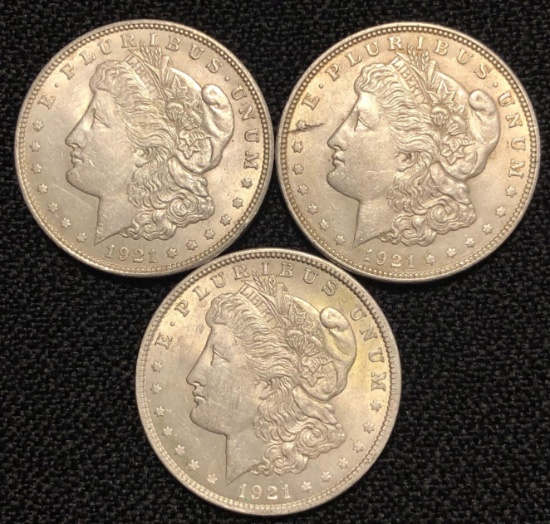 (3) 1921 Morgan Dollars
