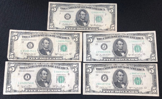 (5) Series 1950 United States $5 Federal Reserve Notes