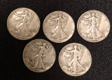 (5) Walking Liberty Half Dollars