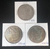 (3) Morgan Silver Dollars --- 1880, 1881-O, & 1882-O