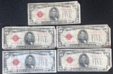 (5) Series 1928-C $5 US Red Seal Notes