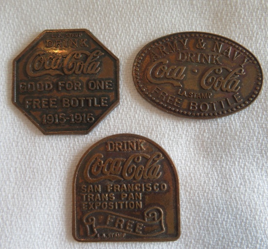 LOT OF (3) COCA-COLA "FREE BOTTLE" TOKENS
