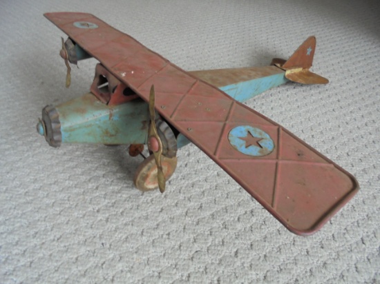 ANTIQUE TOY METAL AIRPLANE-3 ENGINE MODEL QUITE GOOD FOR AGE