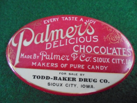 RARE SIOUX CITY "PALMER'S CHOCOLATES" ADVERTISING POCKET MIRROR-QUITE NICE
