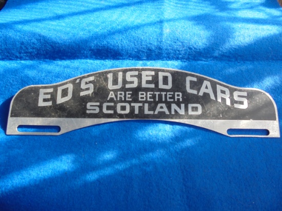 VINTAGE LICENSE PLATE TOPPER-"ED'S USED CARS" SCOTLAND