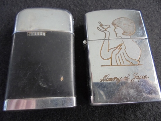 (2) OLD CIGARETTE LIGHTERS-ONE IS SOUVENIR OF JAPAN-EARLY 1950'S