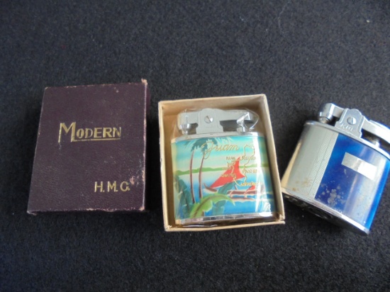 (2) OLD CIGARETTE LIGHTERS-ONE IS SOUVENIR OF GUAM--IN BOX