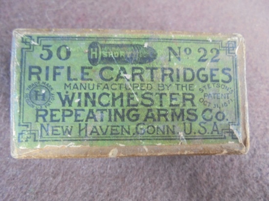 OLD WINCHESTER 22 RIFLE CARTRIDGE BOX (TWO PIECE TYPE)