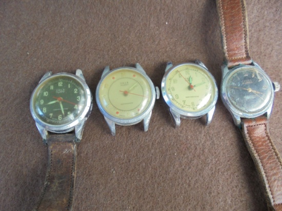 (4) OLD MEN'S WATCHES FOR PARTS-3 ARE "YALE TUFFY" AND ONE IS "LEOBE--17 JEWEL"