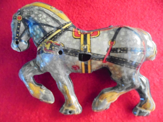 OLD TIN LITHOGRAPH TOY HORSE OFF OF AN OLD MARX TOY