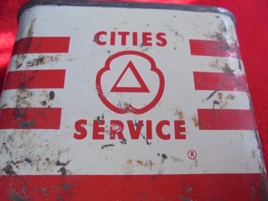 "CITIES SERVICE" ADVERTISING WAX CAN-GREAT GAS AND OIL ITEM-DIFFERENT
