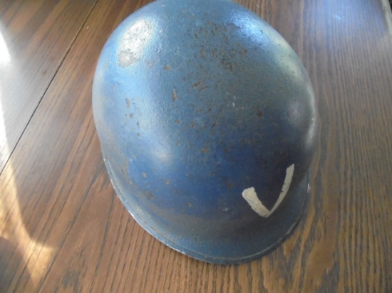 OLD ARMY HELMET WITH LINER-SLATE BLUE COLOR