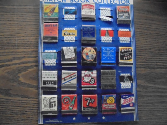 OLD TWO SIDE MATCH COLLECTORS PAGE DISPLAY WITH 35 MATCH BOOKS