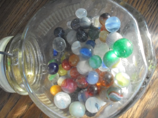PART OF A JAR OF OLD MARBLES-AS FOUND