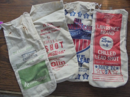 4 OLD SHOT BAGS WITH ADVERTISING