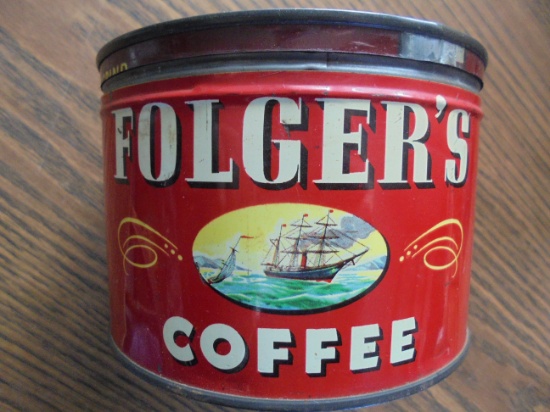 OLD "FOLGER'S COFFEE" ADVERTISING ONE POUND CAN