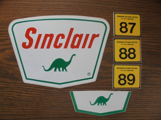 OLD GROUP OF 5 GAS PUMP STICKERS FROM "SINCLAIR OIL CO"-DINO TRADE MARK
