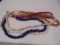 4 STRANDS OF GLASS BEADES-WHITE-BLUE-GOLD-& RED