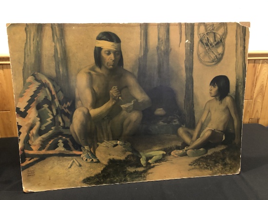 LARGE 40 1/4" BY 28 1/2" POSTER/ PRINT WITH GREAT NATIVE SCENE