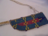 10 INCH LONG-BEADWORK LEATHER SHEATH WITH PARFLECHE BACK-6 INCHES LONG